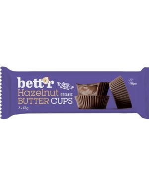 Pralinki wypełnione masłem orzechowym Bio – Bett’r Bio HAZELNUT CREAM CUPS BIO 3x13g – Wikk.me