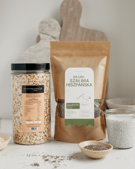 zestaw bezglutenowe płatki owsiane BIO i chia - szałwia hiszpańska BIO