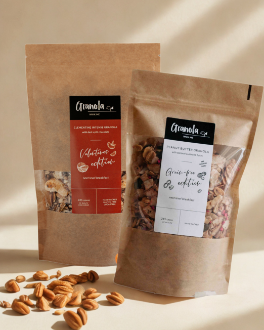 Zestaw Low Sugar Granola Duo – Peanut Butter bez cukru + Clementine z ksylitolem