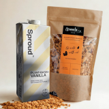 Zestaw Sproud Vanilla 1 l + Almond Crush Granola 345 g. Kremowy napój roślinny i chrupiąca granola z czekoladą i migdałami i pekanami– białko i błonnik w duecie