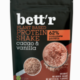 BIO Protein Shake Cacao & Vanilla Bett’r – organiczny, roślinny koktajl białkowy bez cukru. Kakao Peru, wanilia, białko grochu i ryżu. wikk.me
