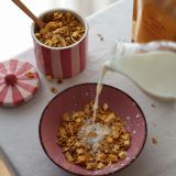 granola mango z płatkami kokosa, chia, mango liofilizowanym, opiekana w pulpie mango